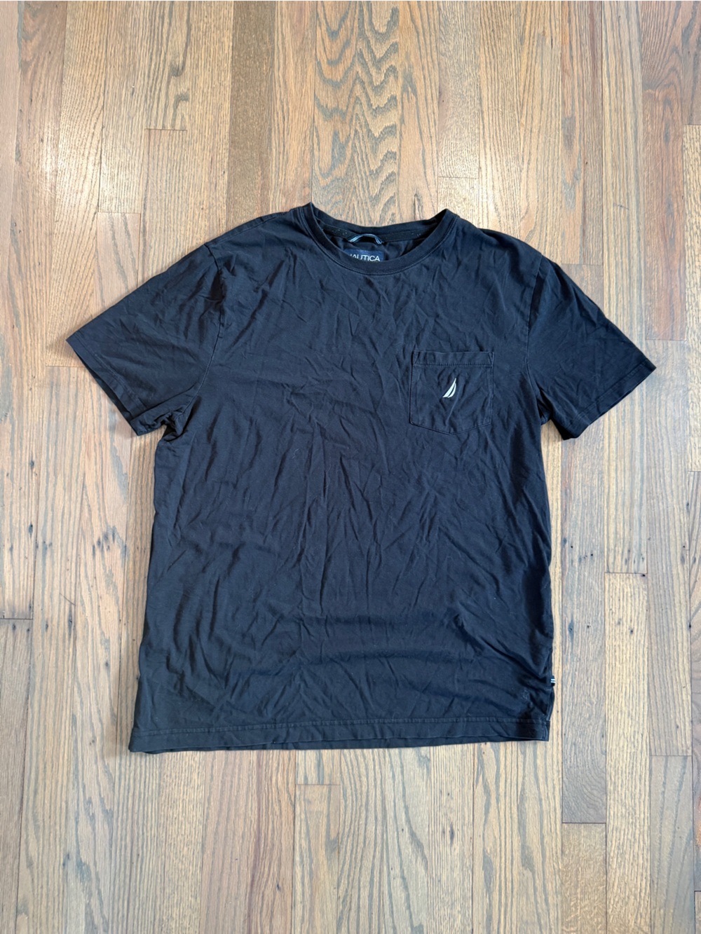 Nautica Black Pocket Crew Neck T‑Shirt with Small Nautical Logo
